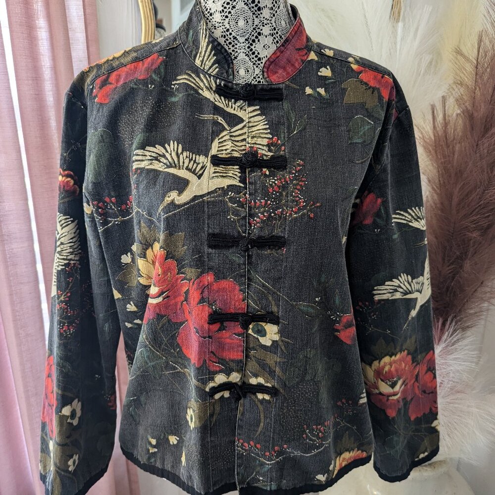 CHICOS JACKET SIZE XL/SIZE 3 ASIAN CRANE